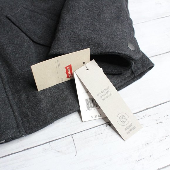 Levi's Men's Wool Military Jacket Size M Charcoal Gray Hooded Quilted - Picture 3 of 7